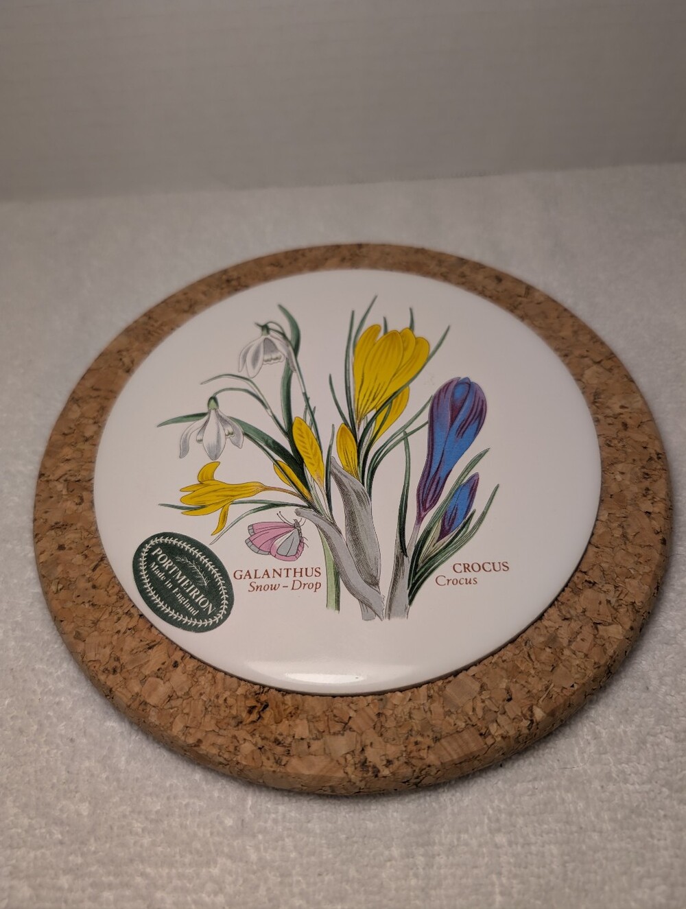 Portmeirian Trivet With Cork Base.  Botanic Garden With Crocus And Snow-Drop.